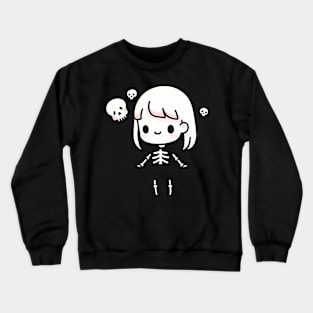 Cute Skeleton Girl With Skulls | Kawaii Girl Design | Cute Halloween gift Crewneck Sweatshirt